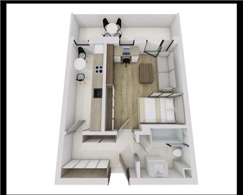 Apartament decomandat, semifinisat 37 mp plus terasa10 mp ,etaj retras.