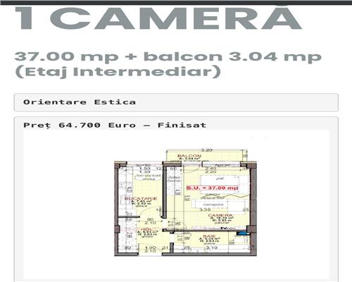 Apartament  finisat, decomandat 37 mp plus balcon 3 mp, etaj intermediar. Floresti