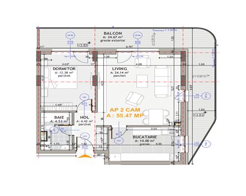 Apartament mobilat si utilat, 55,5 mp plus terasa 25 mp, la cheie in Floresti.